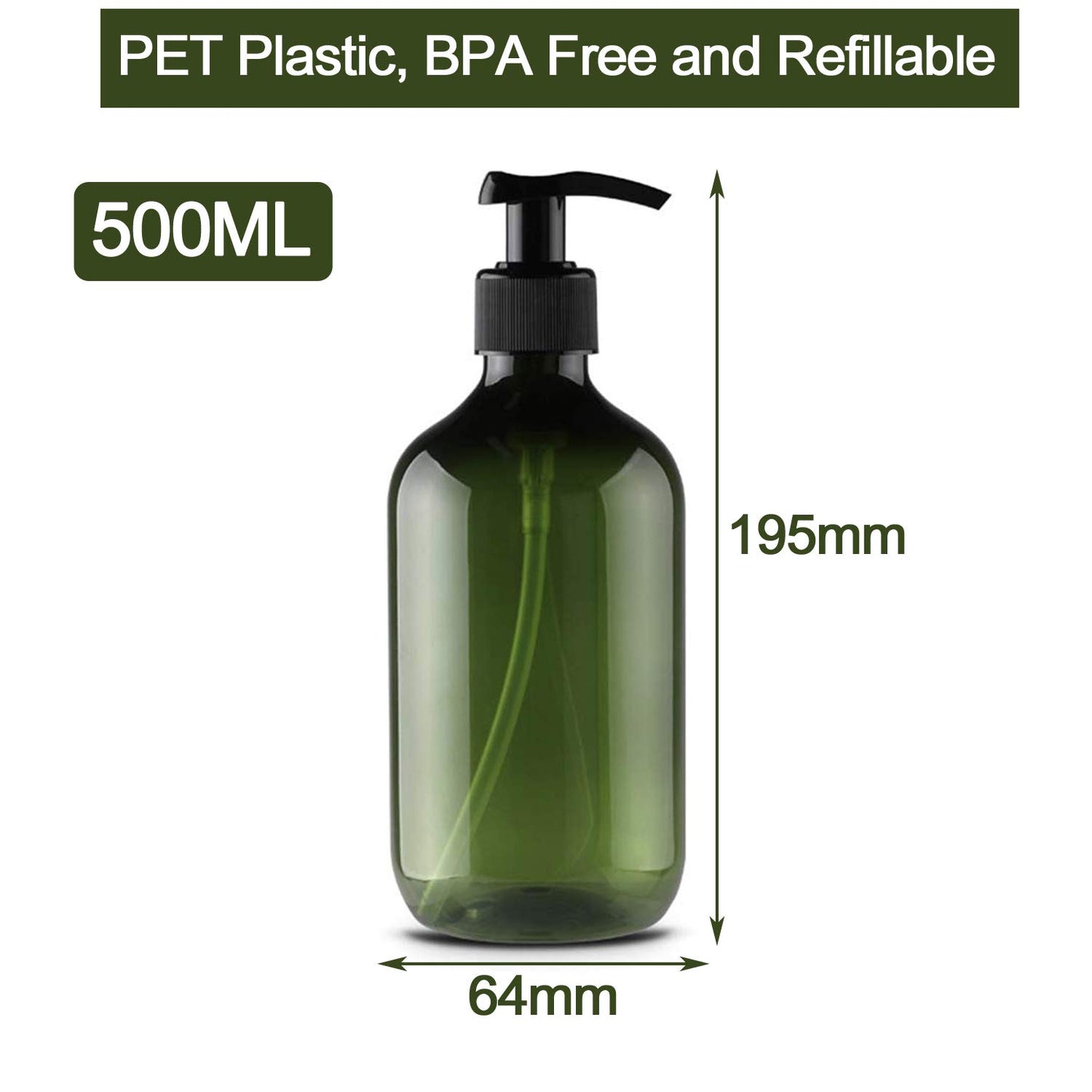 Alledomain 2PCS 500ml/17oz Empty Refillable Plastic Lotion Pump Bottles, Shampoo Body Washing Cream Shower Gel Storage Holder Container Toiletries