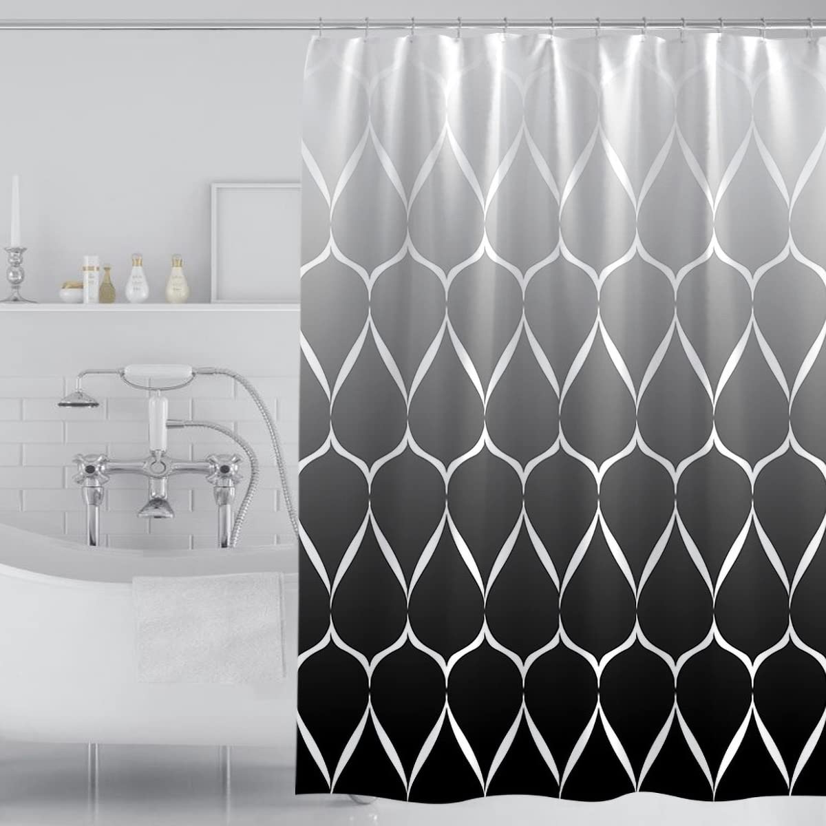 Tennove Shower Curtain 220x200cm Geometric Bathroom Curtain Waterproof Thick Polyester Fabric Long Shower Curtain Washable Bathtub Curtain with Hooks,