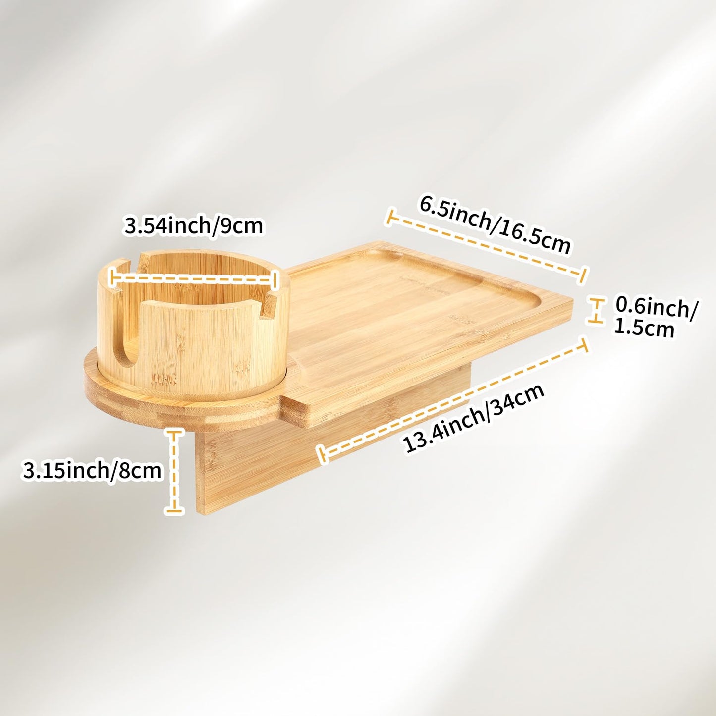 comfoyar Bamboo Couch Tray Insert for Middle Seat, Couch Gap Cup Holder Tray with 360° Rotating Cup and Phone Holder