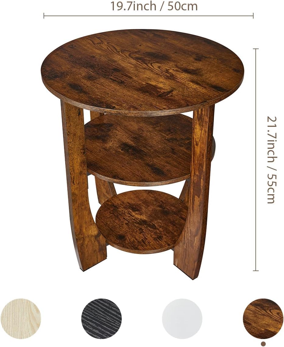 ZEXVIDA 3 Tier Round Side Table, Farmhouse Wood End Tables with Storage, Country Accent Small Sofa Bedside Table Coffee Table for Living Room Bedroom