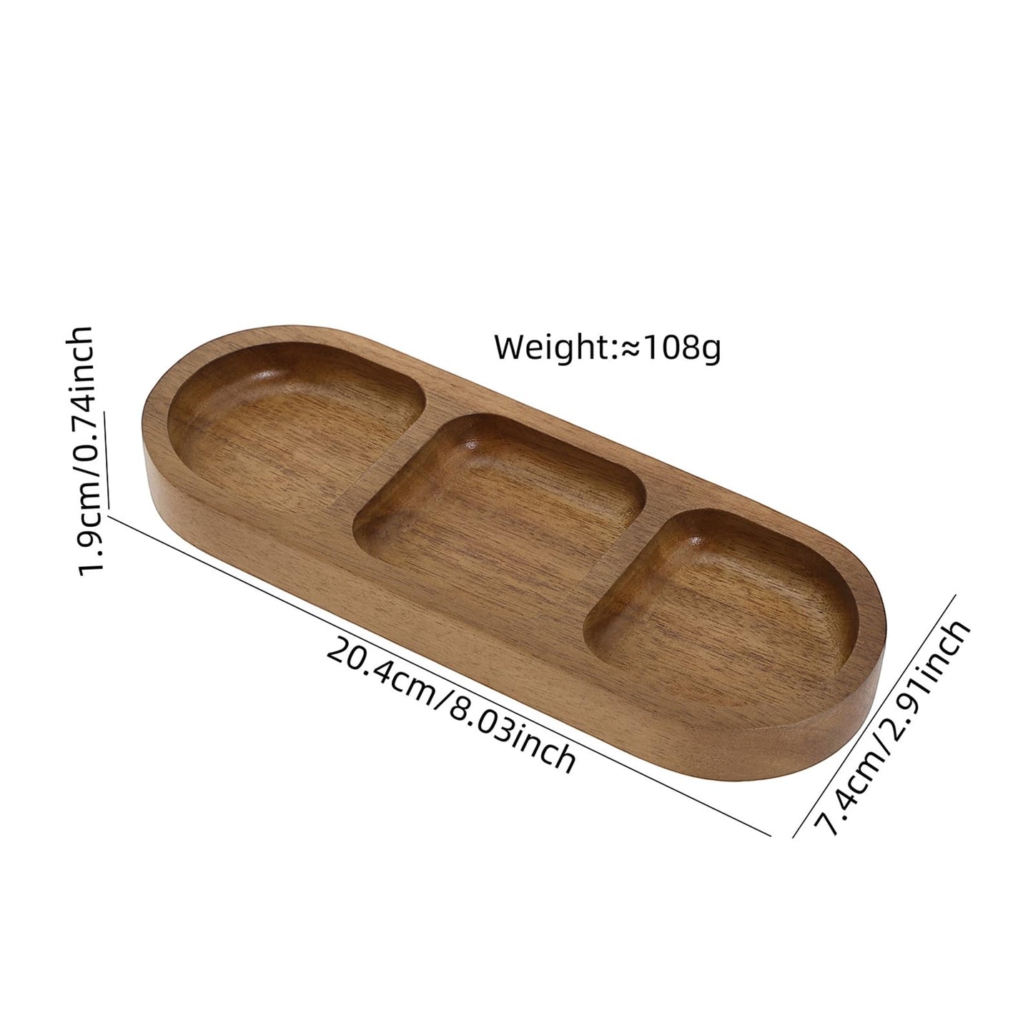 Wooden Bathroom Vanity Tray, Brown, 3 Compartments, Countertop Organiser