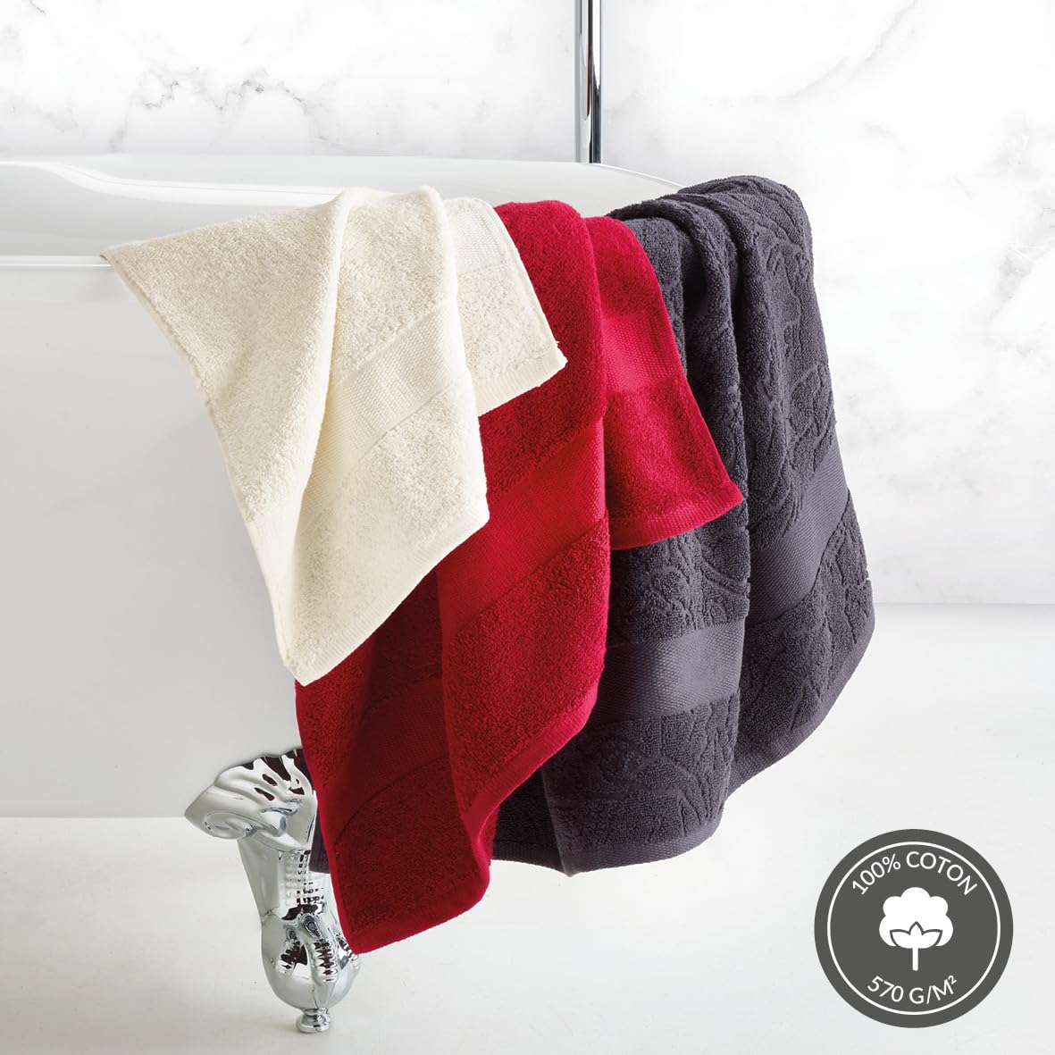 Pure Cotton - Set of 2 Towels & 2 Bath Sheets - Combed Cotton Fabric - Standard 100 Oeko-TEX - Washable 40°C - 2 x 50 x 100 cm / 2 x 70 x 140 cm