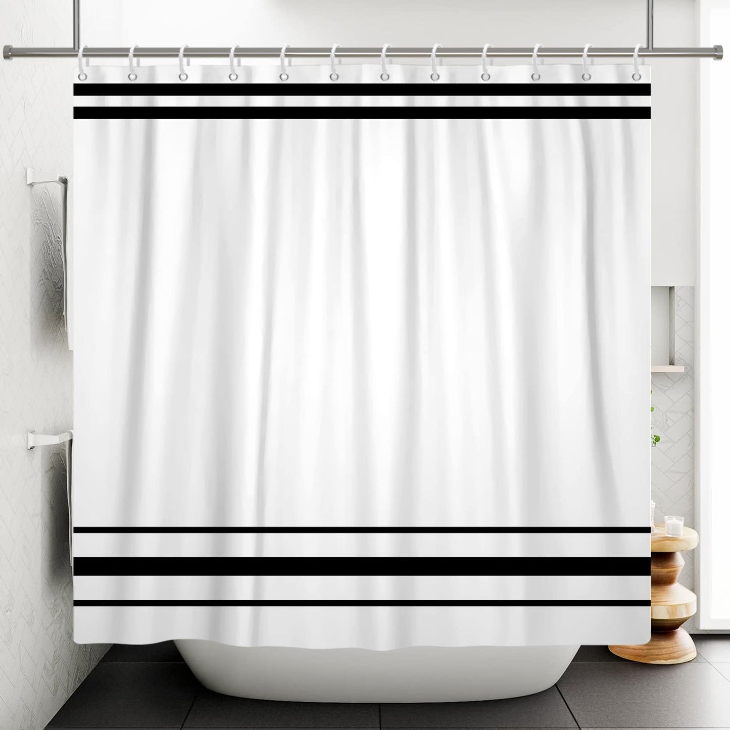 SDOTPMT 120x180cm Black and White Shower Curtain Modern Classic Black Striped Bath Curtain Rustic Farmhouse Minimalism Bathtub Curtain for Bathroom