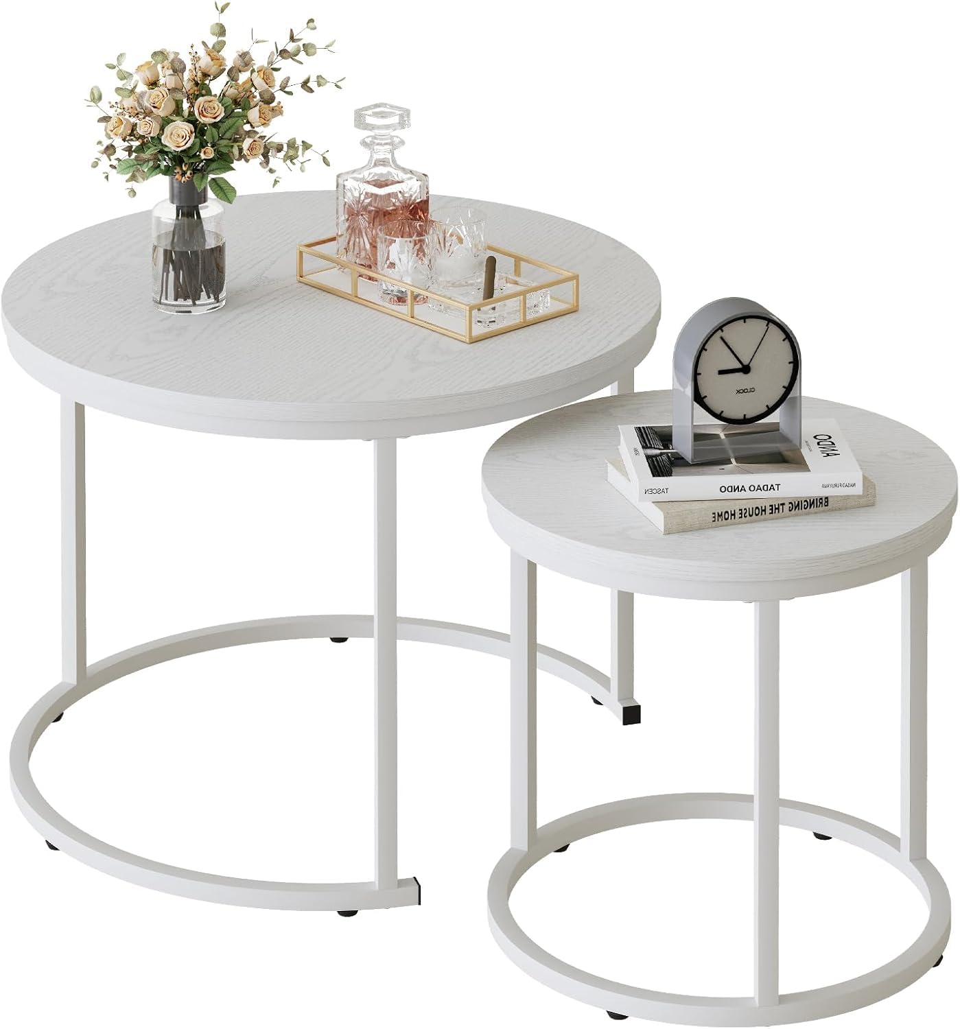 Huhote Round Coffee Tables, Set of 2 End Table, Nesting Tables, Side Table