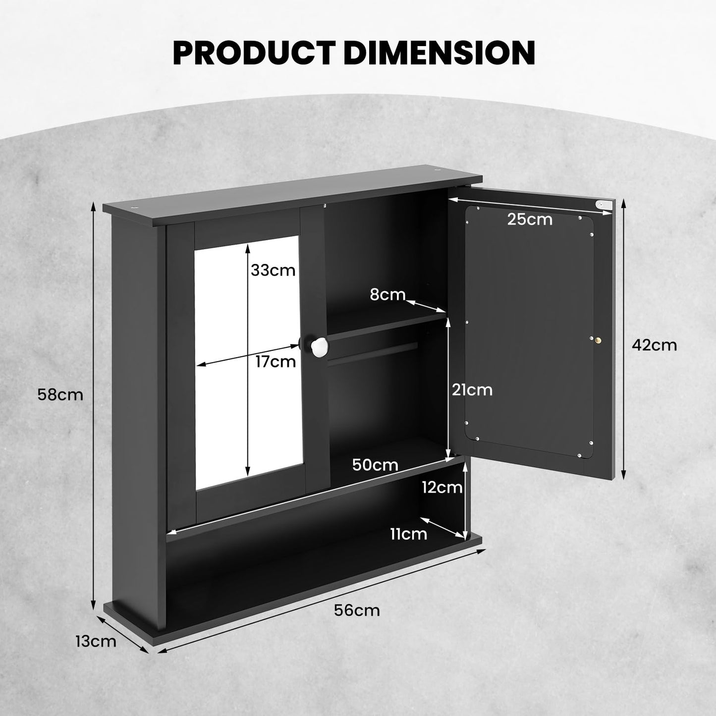 RELAX4LIFE Bathroom Mirror Cabinet, Wall Mounted Display Organizer Unit with Mirror, Double Door & Adjustable Shelf