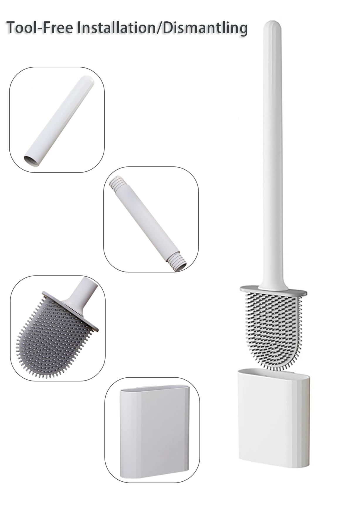 Silicone Toilet Brush with Quick Drying Holder - Flat Silicone Toilet Brush, Flexible Deep Clean Head