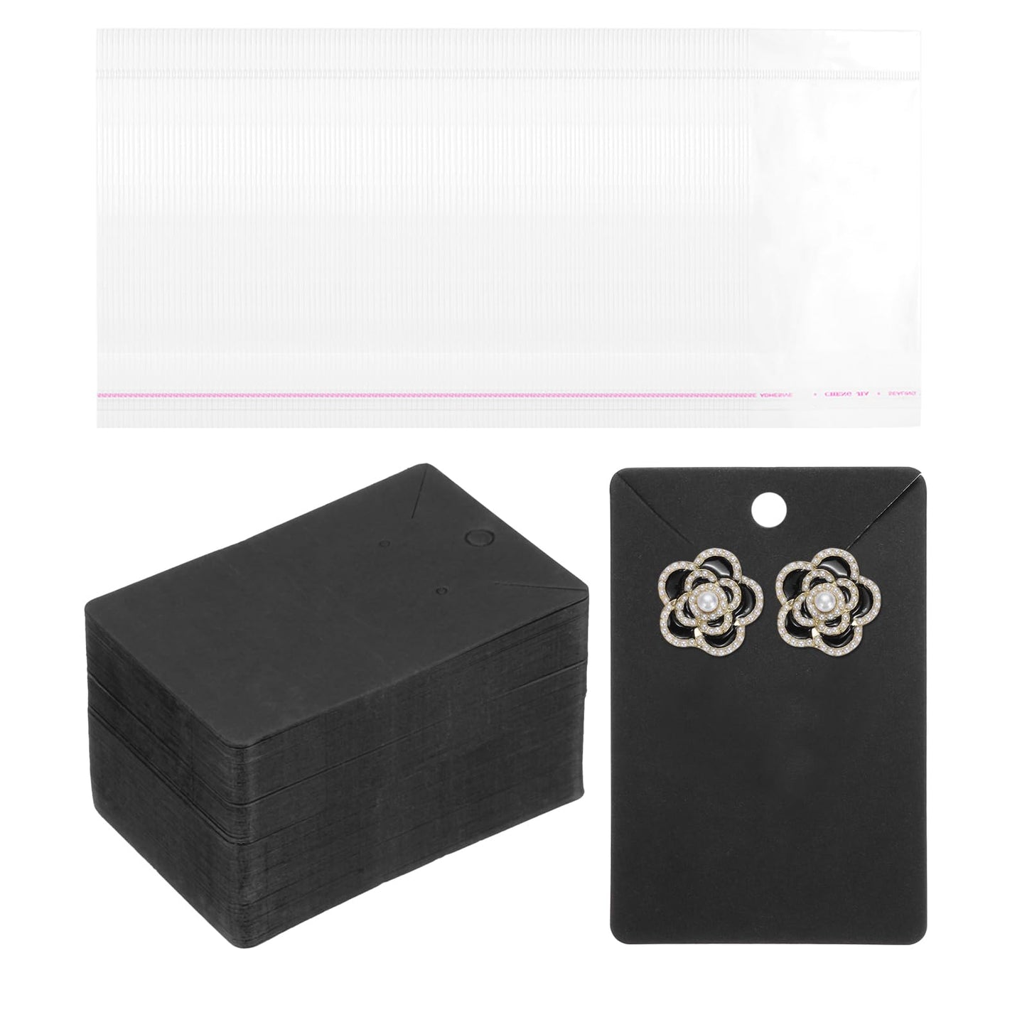 PATIKIL Earring Display Cards, 150 Pcs Necklace Display Holder Card with Packaging Bags for Hanging Earrings Necklace Ear Studs, Black
