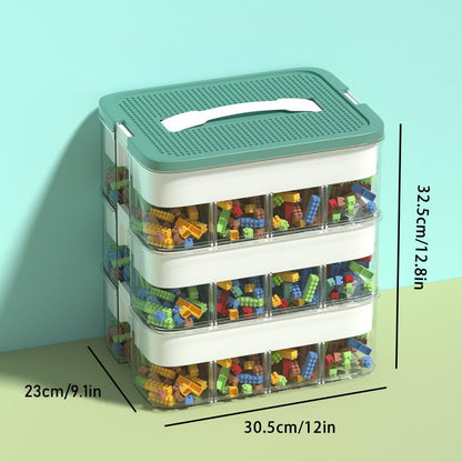3-Layers Stackable Storage Boxes with Lids,for Lego Container,Toy Box