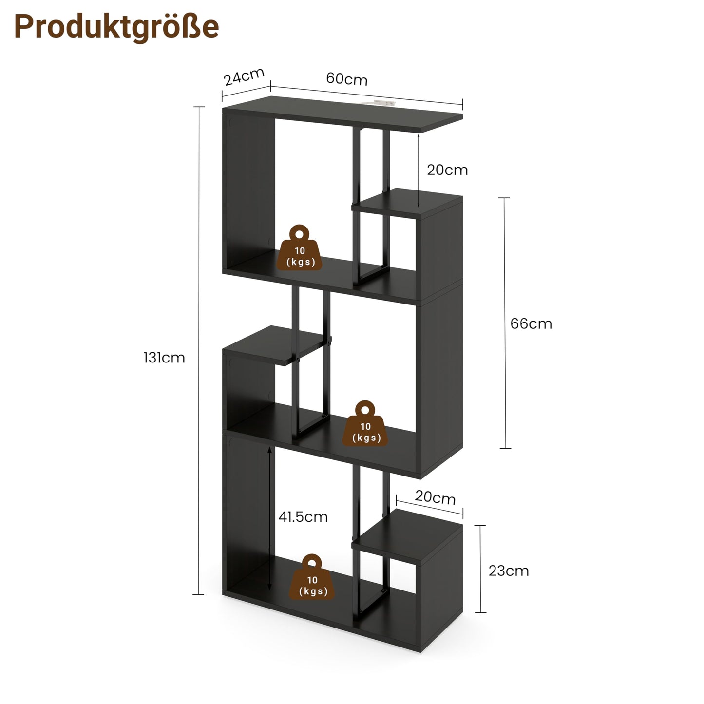 Manora Black Bookshelf 3 Tier Slim Freestanding Room Divider Shelves