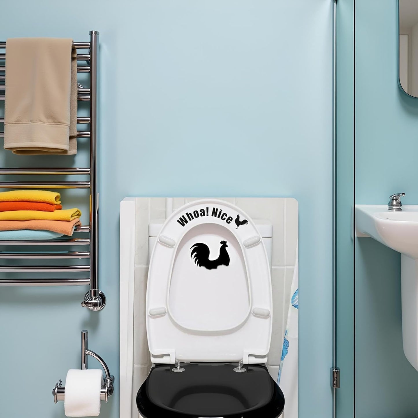 2Pcs Funny Cock Toilet Stickers,Whoa Nice Sticker Decal,Prank Stickers,Waterproof Vinyl Wall Art Sign Decor,Removable Self-Adhesive Seat Quote Murals