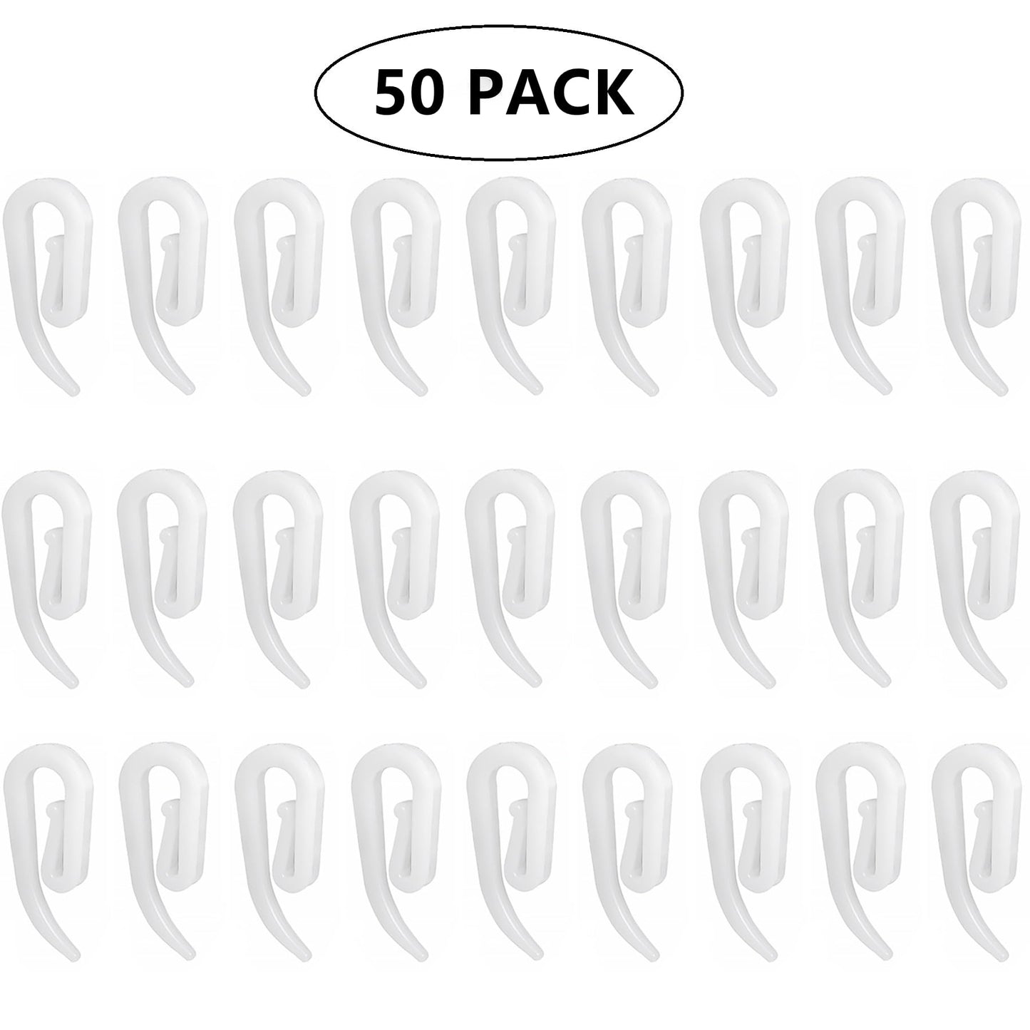 White Plastic Curtain Hooks for Door Window Curtain Header Tape Drapery Hooks 2.8x1.2cm (50PACK)