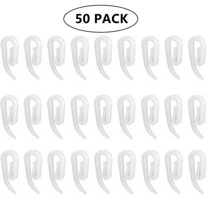 White Plastic Curtain Hooks for Door Window Curtain Header Tape Drapery Hooks 2.8x1.2cm 50PACK