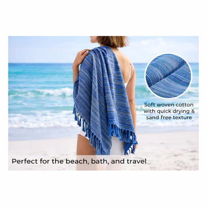 WEFLORIA Turkish Cotton Peshtemal Towel – Lightweight Quick Dry Beach Towel – Large Hammam Spa Towel for Beach, Bath, Travel and Pool blue