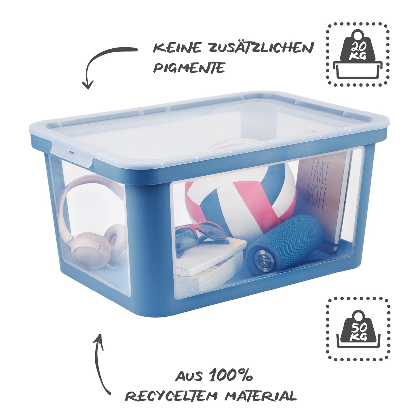 Rotho Albris Storage Box 45l with Lid, Plastic Container, Transparent/Black