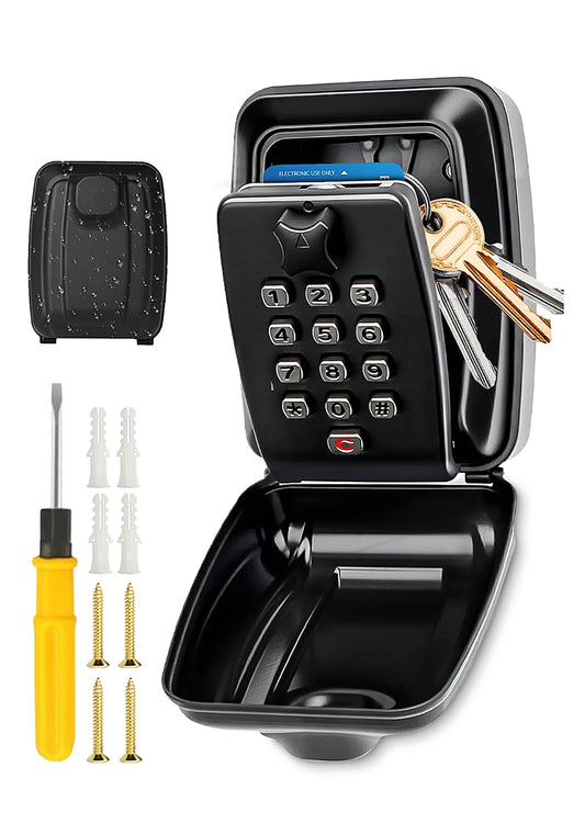 MAGIC JOHN Key Safe Wall Mounted Police Approved, Key Lock Box Outdoor with Resettable 12-Digit Code, Large Key Lock Box with Weatherproof Cover for