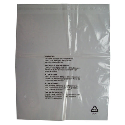 100 CLEAR TRANSPARENT PLASTIC GARMENT CLOTHING RETAIL PACKAGING BAGS + SAFETY WARNING LARGE SIZE 14x17" 350x425mm 38mu PEEL & SEAL SEE THROUGH