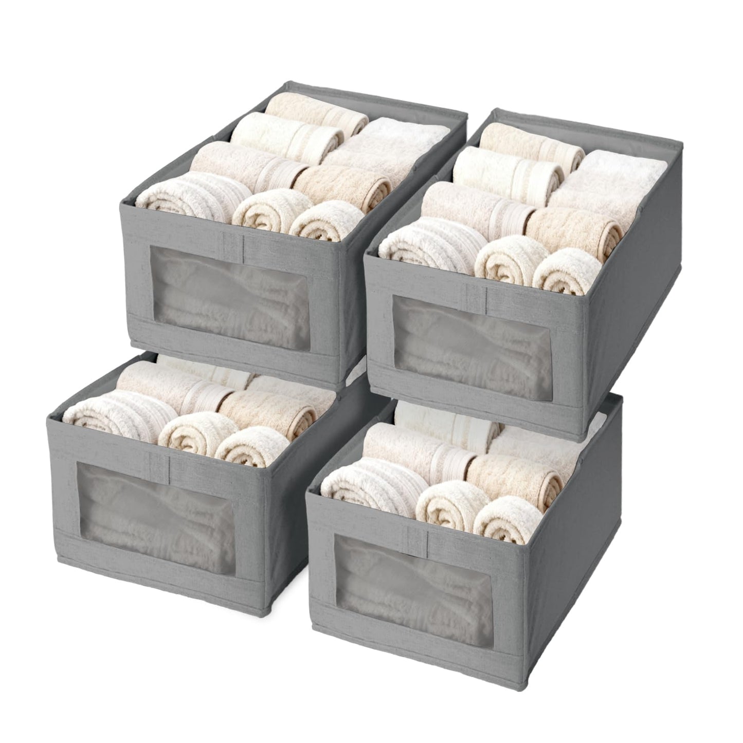 lisetar 4 Pack Foldable Linen Wardrobe Storage Organiser with Clear Window — Clothes Organiser for Wardrobe