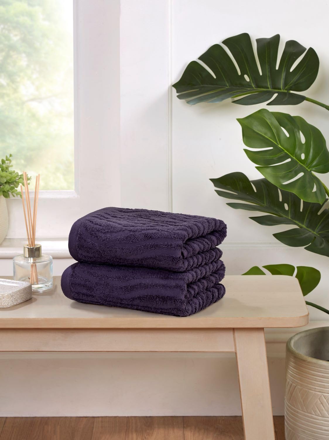 Rapport Home 2-Pack Safari Hand Towels | Damson | 50x85cm 100% Cotton 500GSM | Absorbent & Soft Bathroom Towel Set | Oeko-Tex Certified