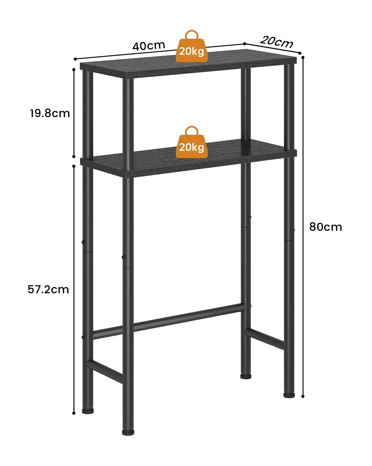 Asgolion Console Table, 2-Tier Slim Sofa Table, 40 x 20 x 80 cm