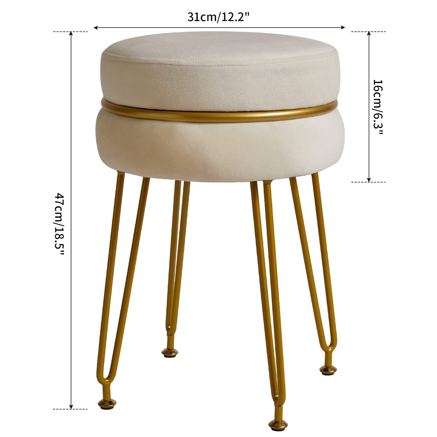 IBUYKE Velvet Round Footstool Ottoman, Vanity Chair Stool, White L/G-40M