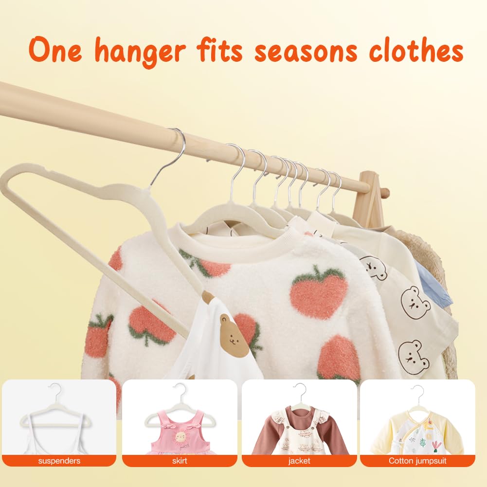 Stormix 11'' Baby Velvet Hangers Non-Slip 32 Pack Cream for Baby Nursery
