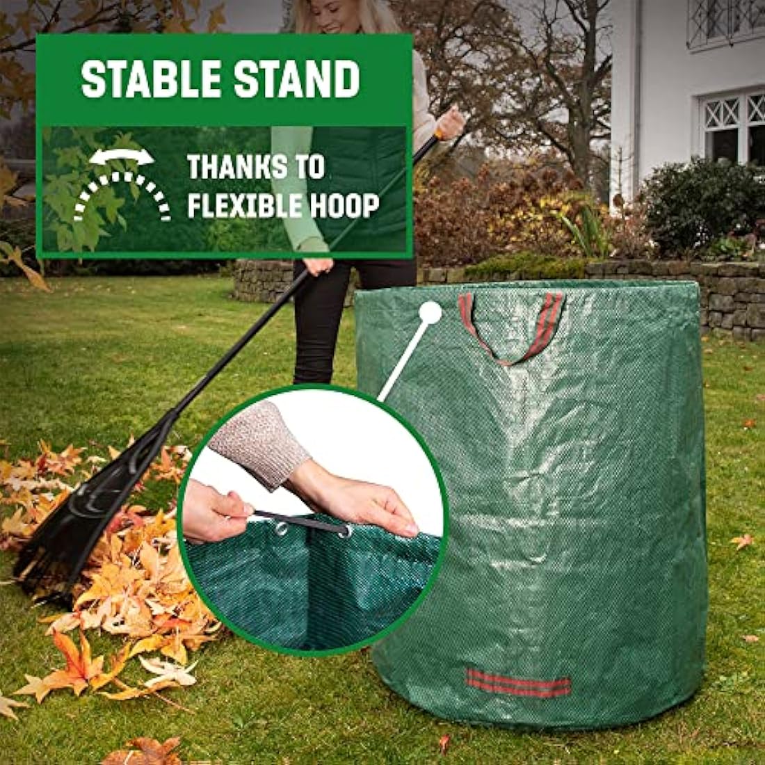GardenGloss® Garden Waste Bags Heavy Duty with Handles (4pcs) - 272L High Capacity Garden Bag - UV Stable and Water Repellent - Reusable