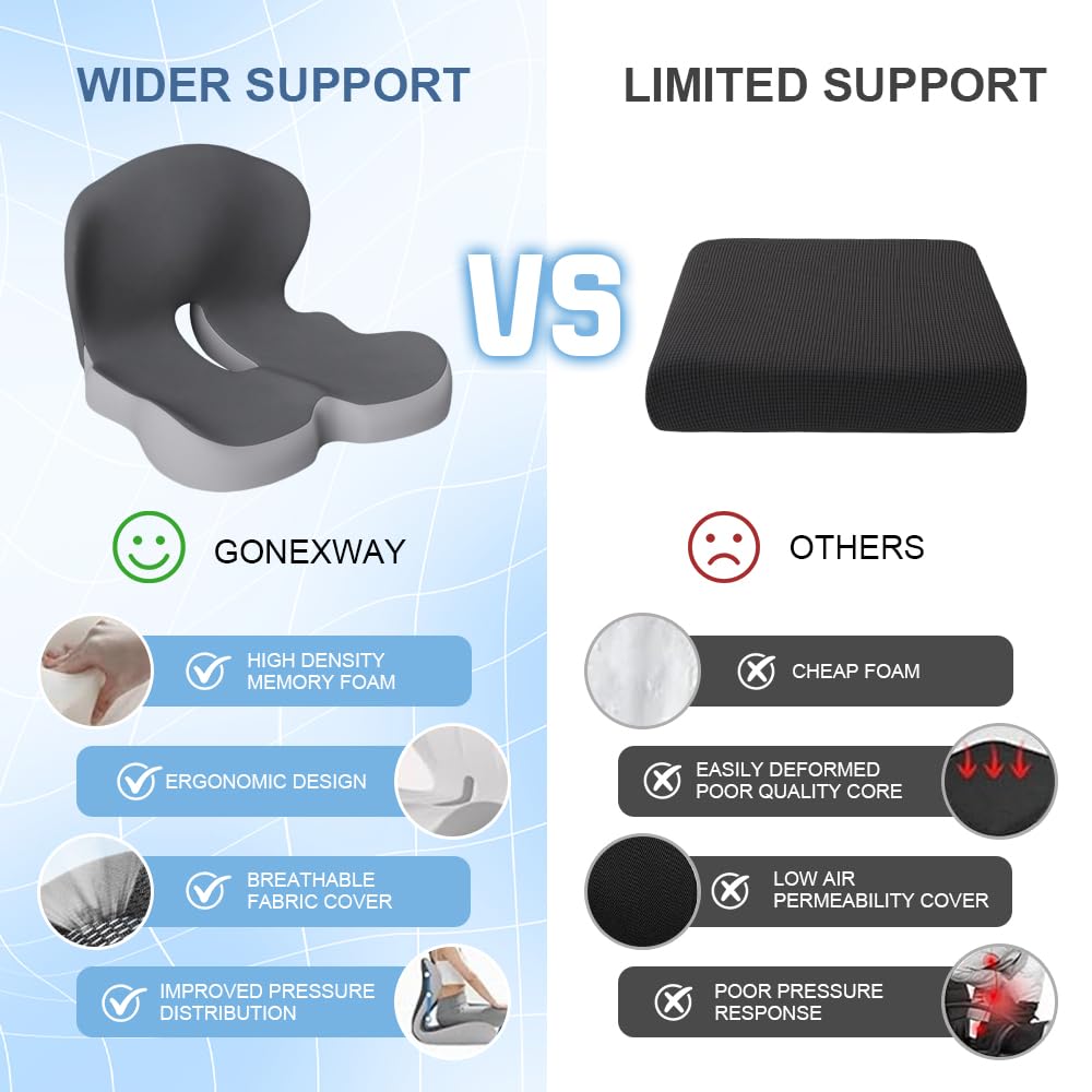 Ergonomic Memory Foam Seat Cushion for Office Car Gaming Chairs Dark Gray