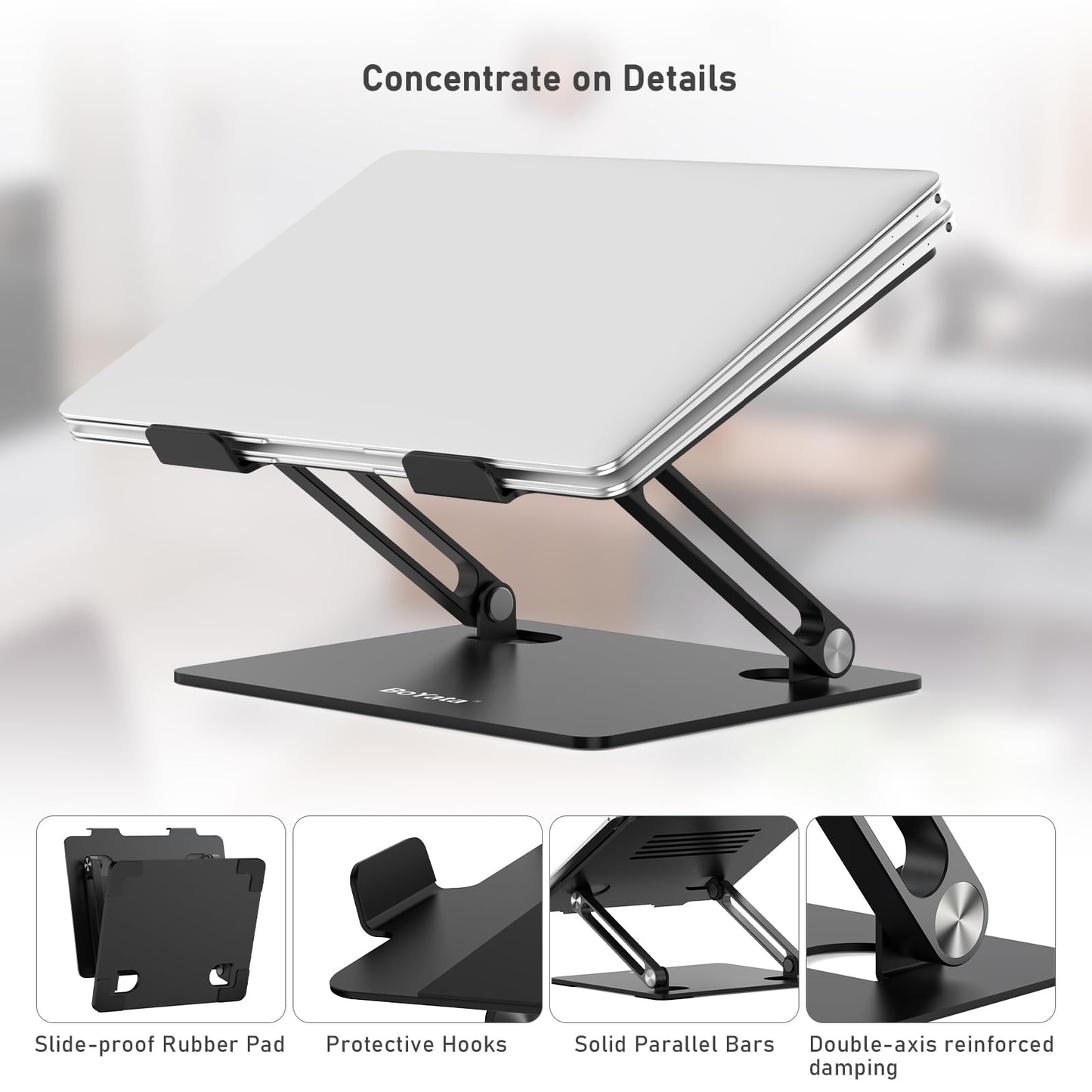 BoYata Laptop Stand, Multi-Angle Adjustable Laptop Riser with Heat-Vent
