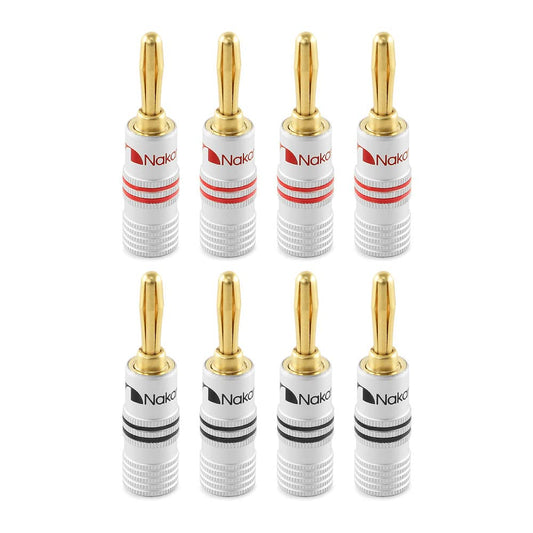 Nakamichi Excel Series 24k Gold Plated Banana Plugs 12 AWG - 18 AWG Gauge Size 4mm for Speakers Amplifier Hi-Fi AV Receiver Stereo Home Theatre Audio