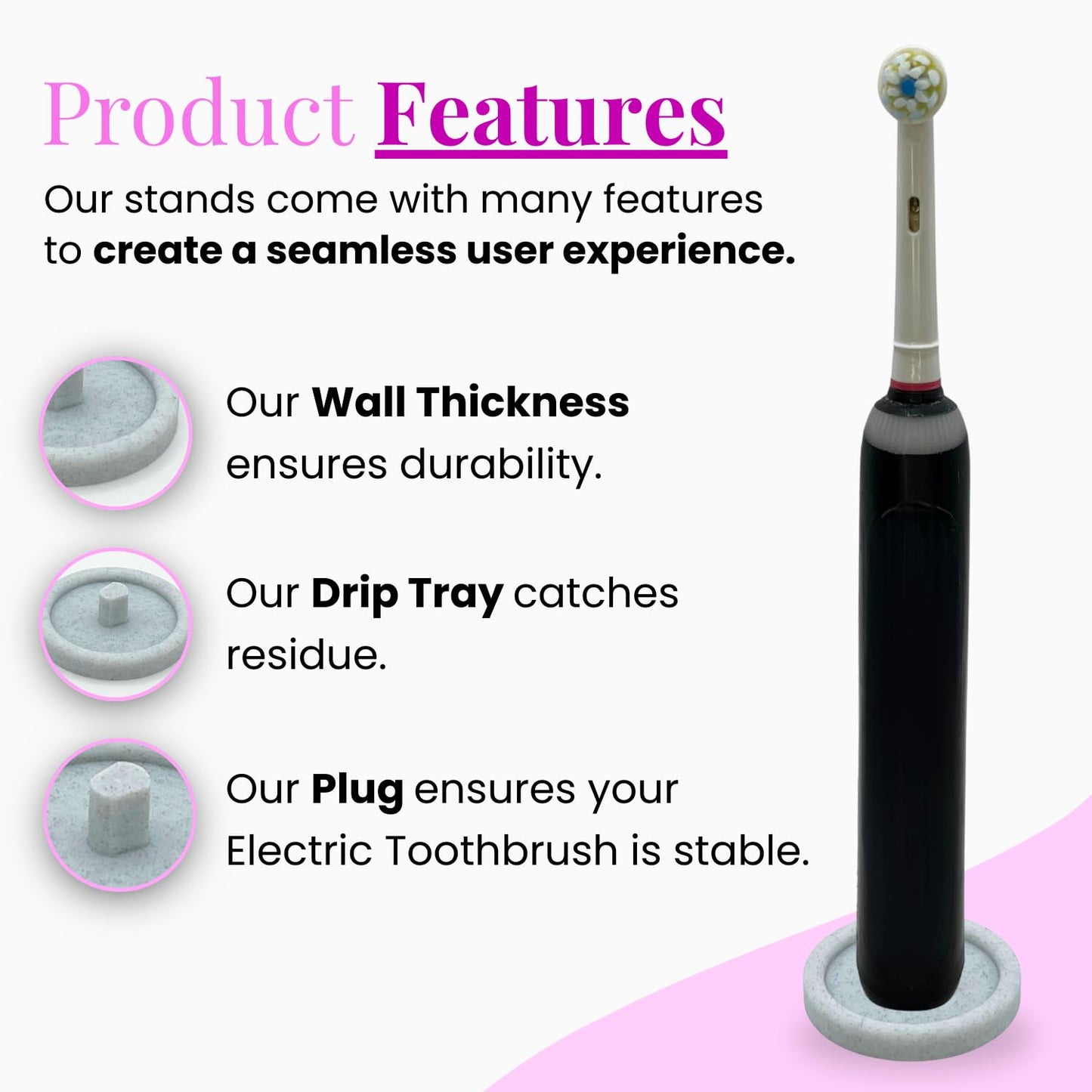 Oral Care Brand Electric Toothbrush Stand & Drip Tray (Marble, Double)