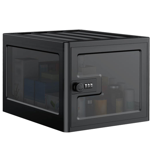 Uniclife Black Lockable Medicine Box with Combination Lock 13 L Large Locking Medicine Box Lockable Storage Box for Personal Items Phones Food &