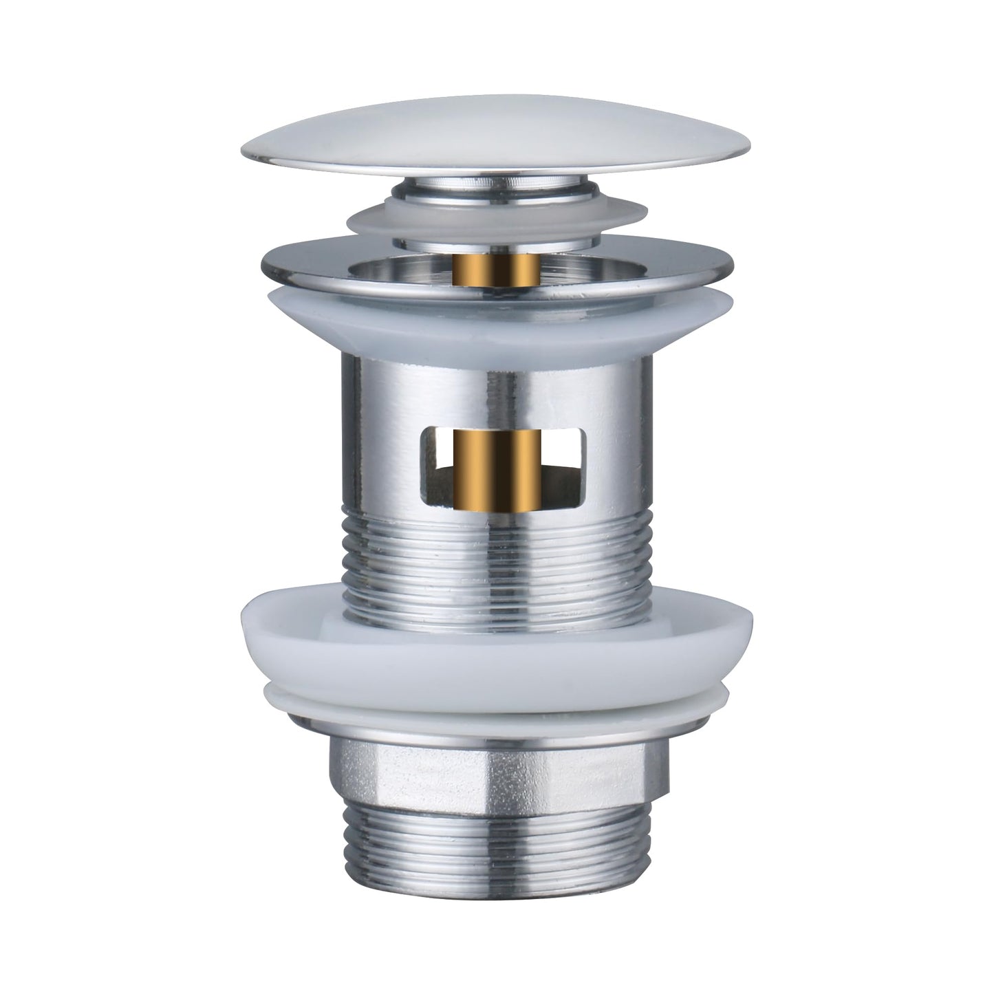 Full Dome Basin Waste Slotted Pop Up Waste for Bathroom Sink Click Clack Sprung Plug Waste with Overflow | Chrome 1 Pack