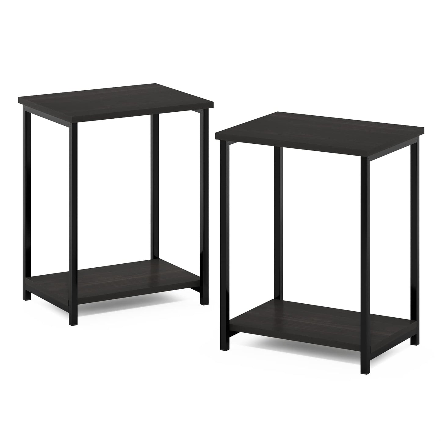 Furinno SIMPLISTIC Side Table Set of 2, 2-Tier Metal Frame End Table with Open Shelf, Night Stand, Bedside Table, for Living Room, Bedroom, Espresso