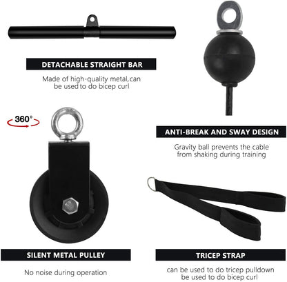LAT and Lift Pulley System, LFJ Fitness DIY Cable Pulley Gym Home Arm Strength Training Exerciser Lat Pulldown Forearm Wrist Roller Trainer