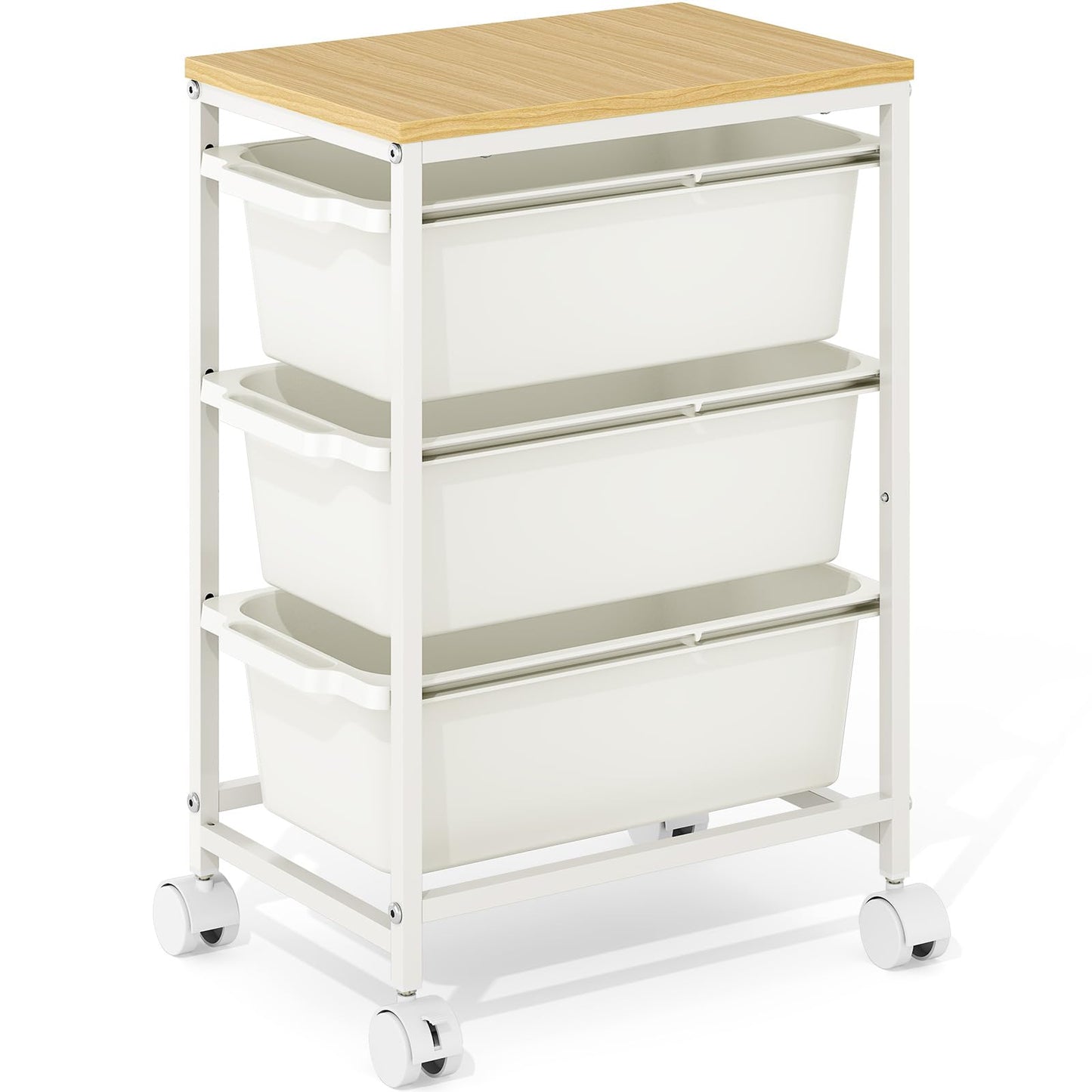 KINGBOARD 3 Drawers Storage Trolley on Wheels, White
