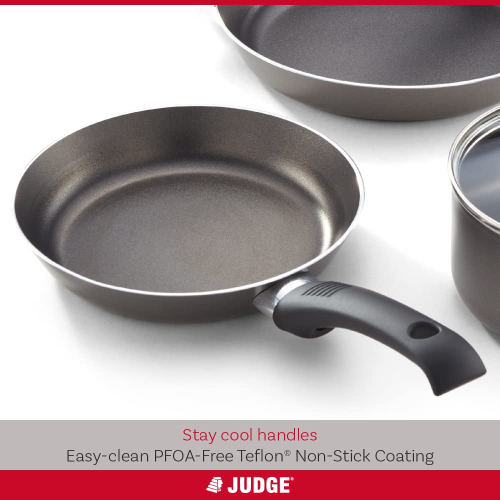 Judge Everyday Set of Pans Non-Stick, 5-Piece Set 16cm 18cm 20cm Saucepans, 20cm 24cm Frying Pans - 5 Year Guarantee