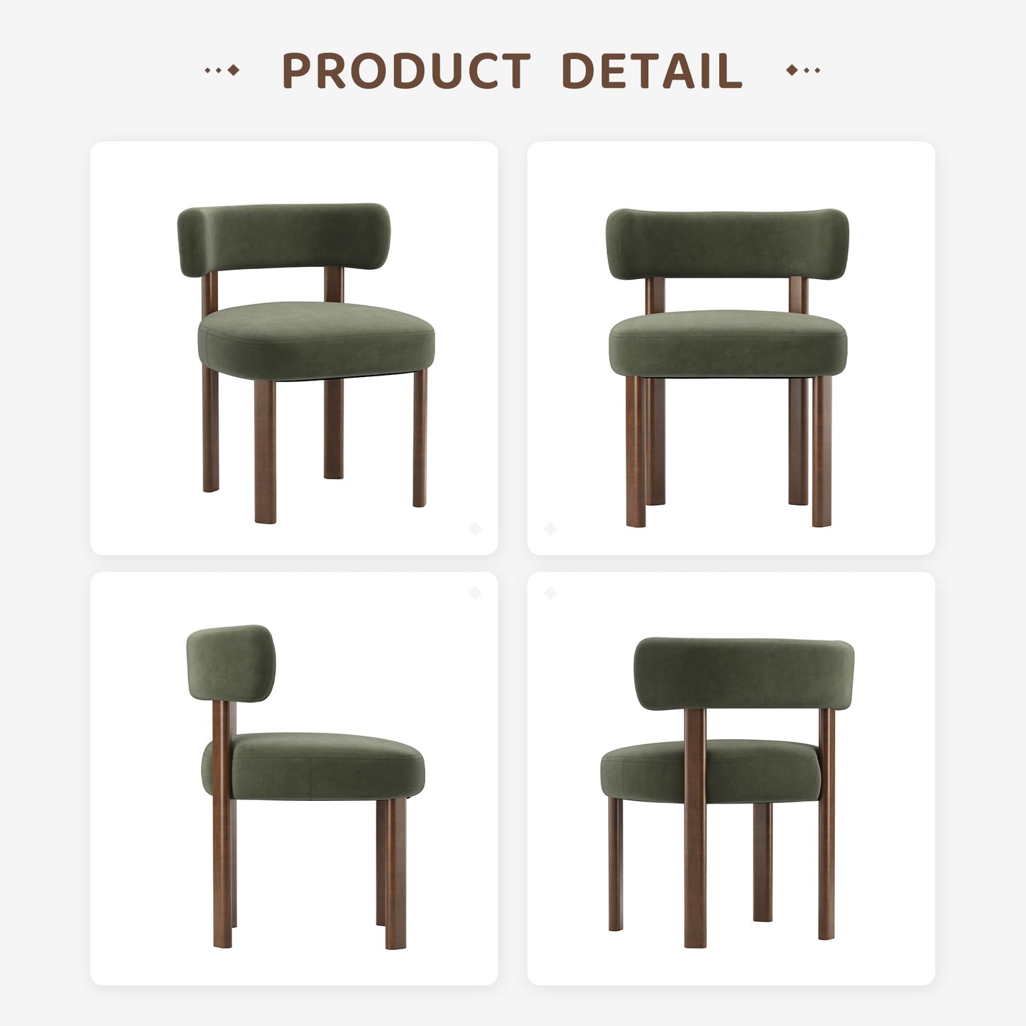 COLAMY Wooden Dining Chairs Set of 6, Velvet Fabric Chairs for Dining Room with Open Curved Backrest and Thick Seat Cushion