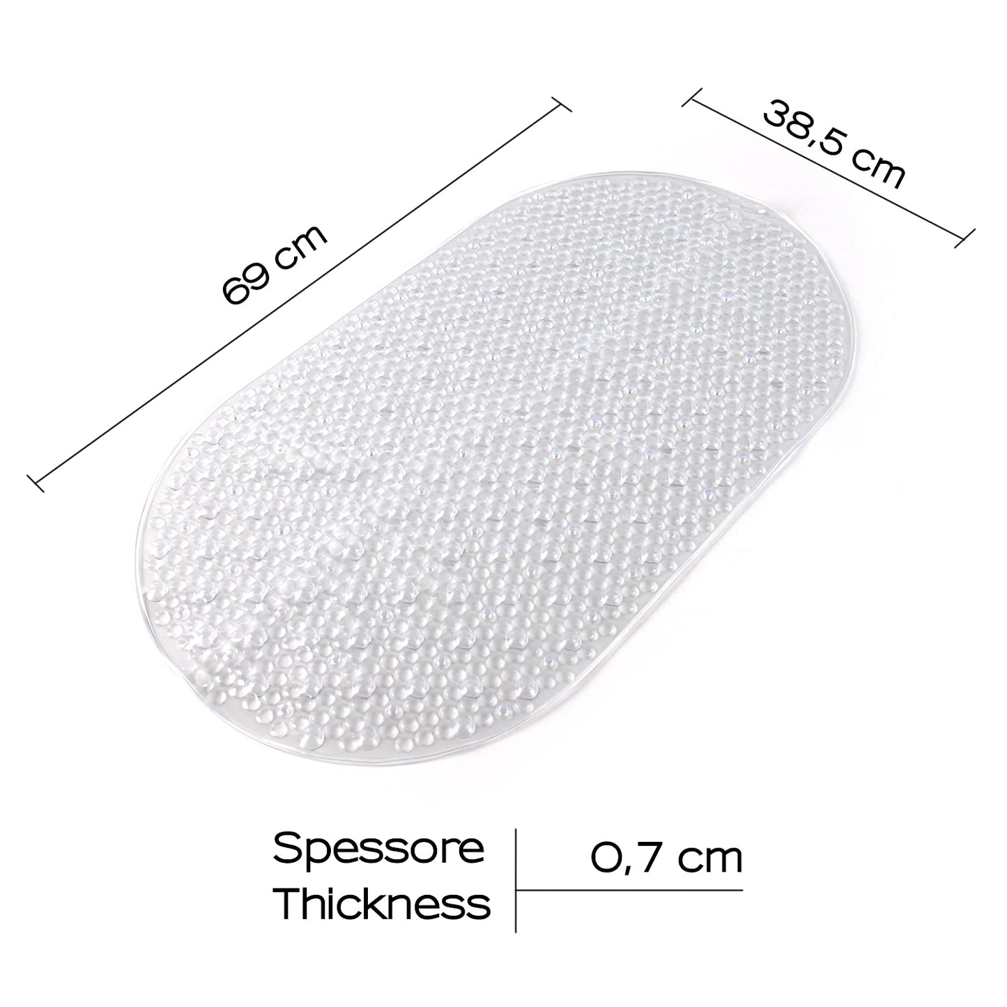 Gedy G-Solid Non-Slip Bath Mat with Suction Cups, Size: 39 x 69 cm, Transparent Finish, R&S Design, 100% Made in Italy, Machine Washable, 2 Years