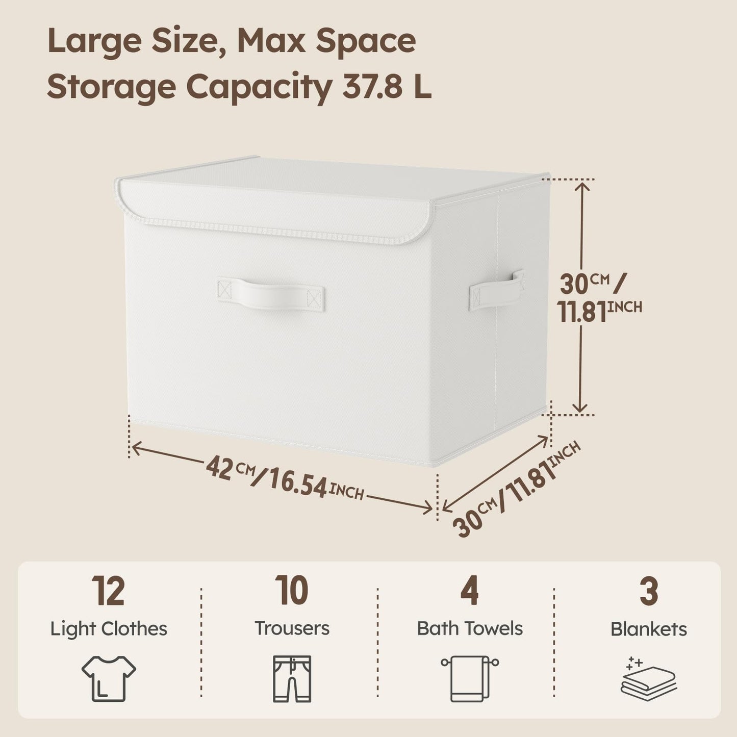 Homsorout Foldable Storage Boxes with Lids - Wardrobe Organiser Bin with Handle Large Fabric Basket Containers for Clothes, Book, Shelf, Office