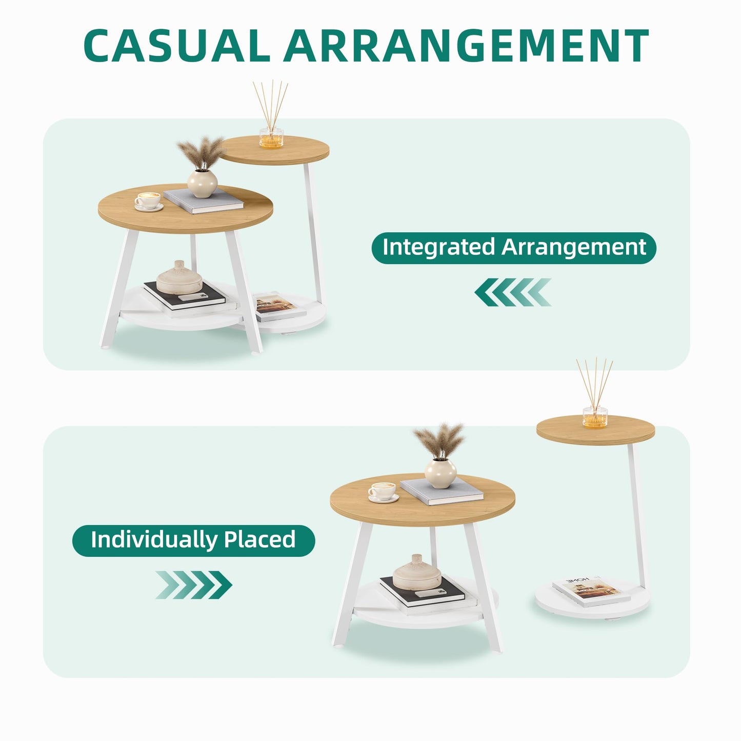 YITAHOME Round Coffee Tables, Set of 2 Nesting Tables with Storage Space and Unified Style Design, Small Coffee Tables for Living Room