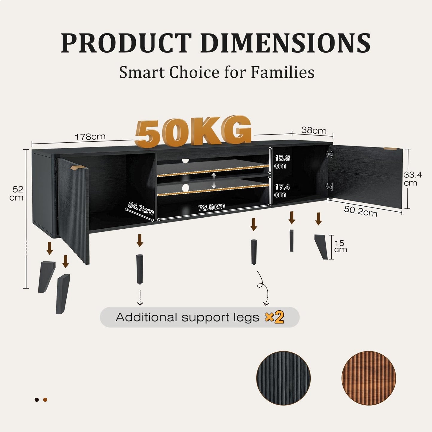 LYNCOHOME Black TV Units for Living Room, 178cm Wooden TV Stand Cabinet