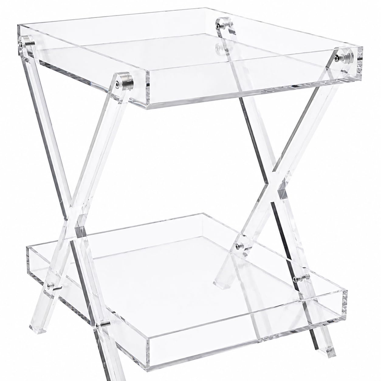 Coolcapis Clear Acrylic Tray Table Folding Small GlaTable for Living Room Bedroom Office – Modern Side Table with Handles (Two-tier)
