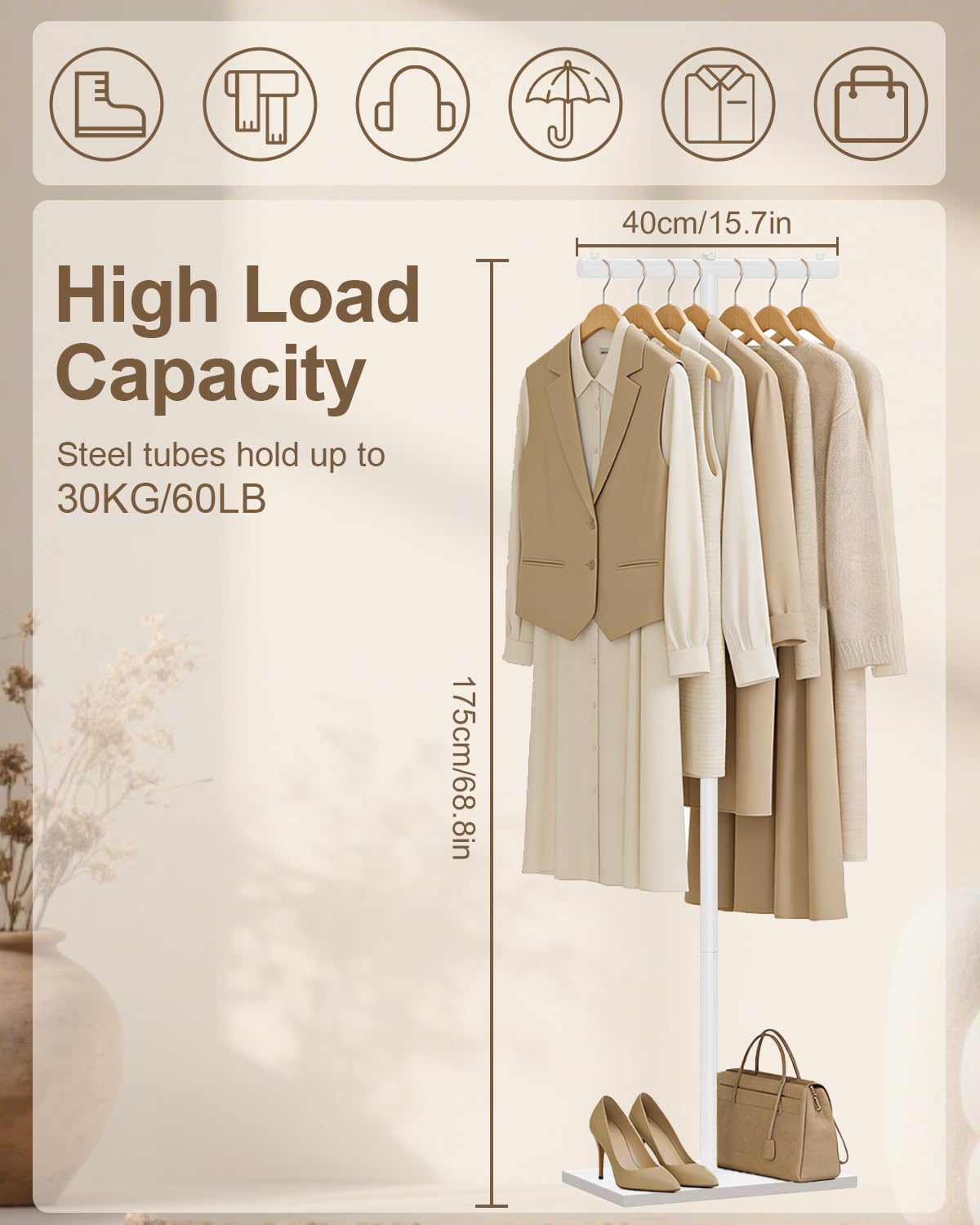 GUOHNHE T-shaped Coat Rack Freestanding, Metal Hanger, White, 175 cm High