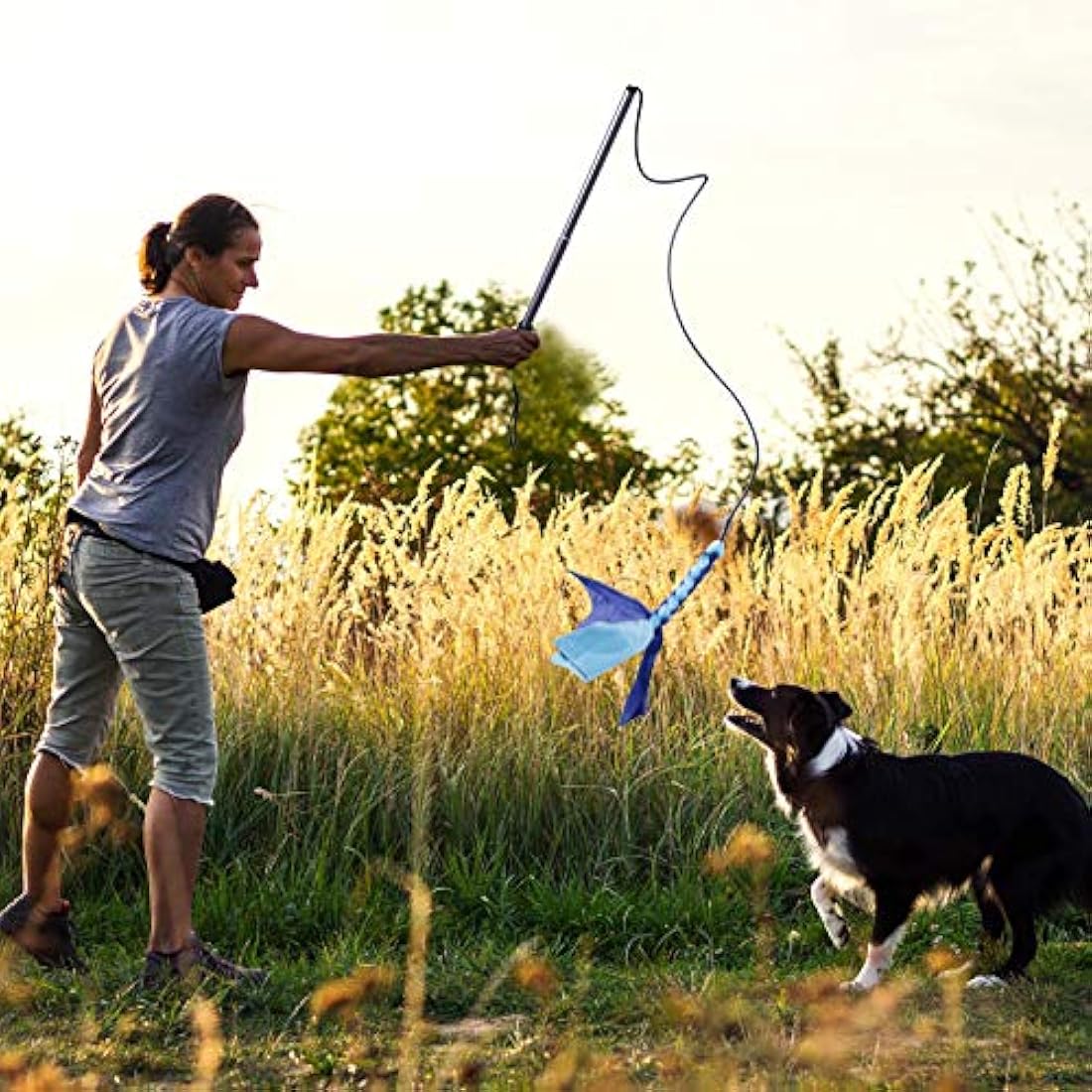 Auidy_6TXD Flirt Pole Dogs,Interactive Dog Toys Retractable Dog Toy Stick with 2 Tease Chew Toys Rope for Chewing,Training Exercise
