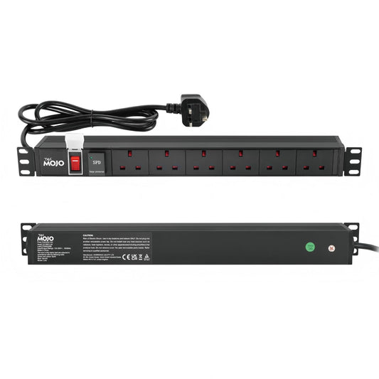 Tecmojo 6 Way 19'' Rack Mount PDU 13A Switched Power distribution Unit, Wall Mountable, Surge Protection, Aluminum Alloy With UK Plug, 2M Cable