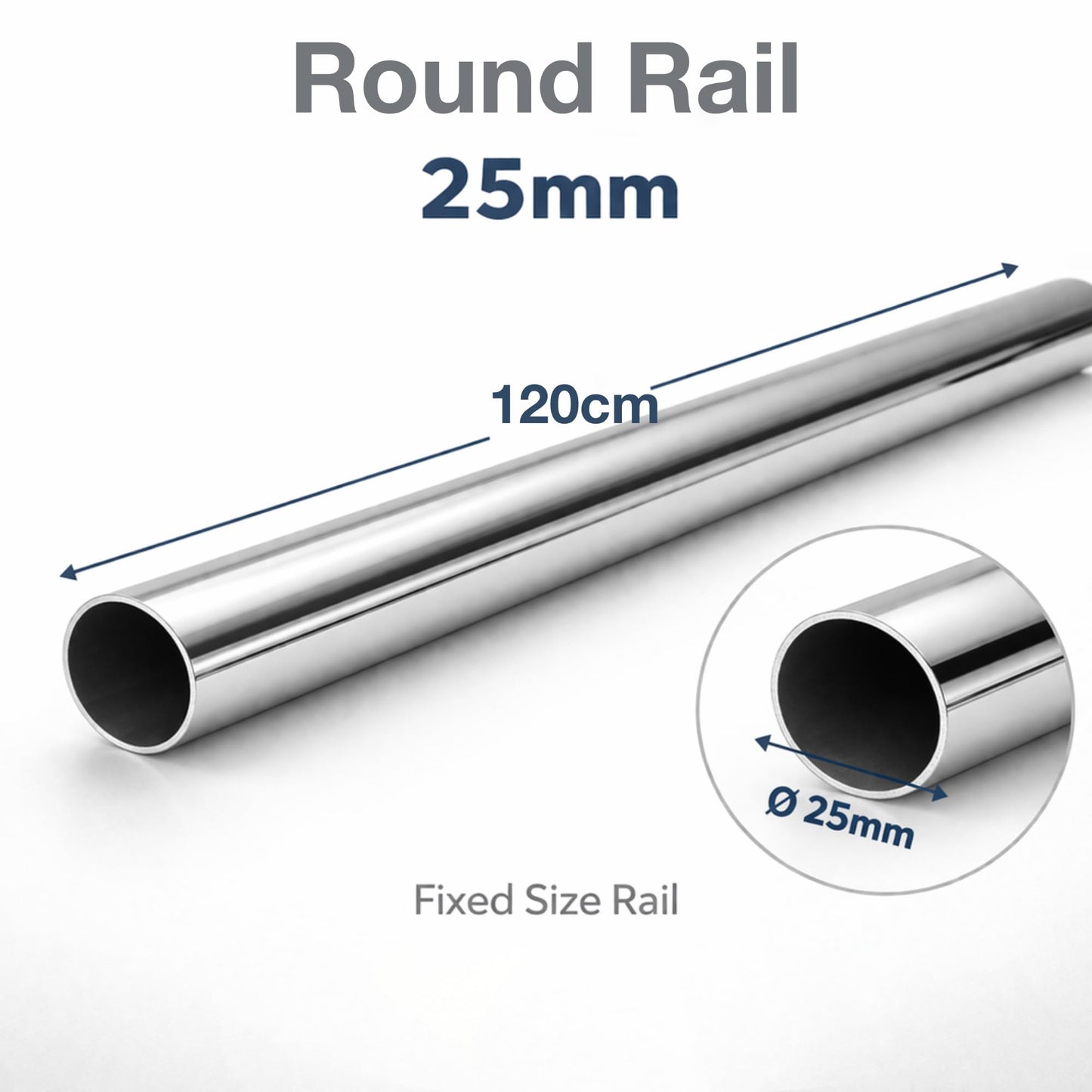 Round Wardrobe Rail 25mm Polished Chrome Hanging Tube for Wardrobes & Cupboards (1200mm (1.2m) ~47.2″)