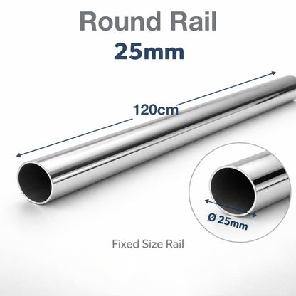 Round Wardrobe Rail 25mm Polished Chrome Hanging Tube for Wardrobes & Cupboards 1200mm 1.2m ~47.2″