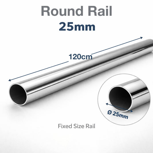 Round Wardrobe Rail 25mm Polished Chrome Hanging Tube for Wardrobes & Cupboards 1200mm 1.2m ~47.2″