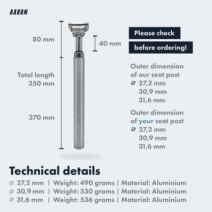 AARON - Spring Suspension Bike Seat Post - Aluminum Saddle Seatpost for E Bicycle, MTB, Trekking Bikes, City Bikes - 30.9mm Diameter, 13.8" (350mm)