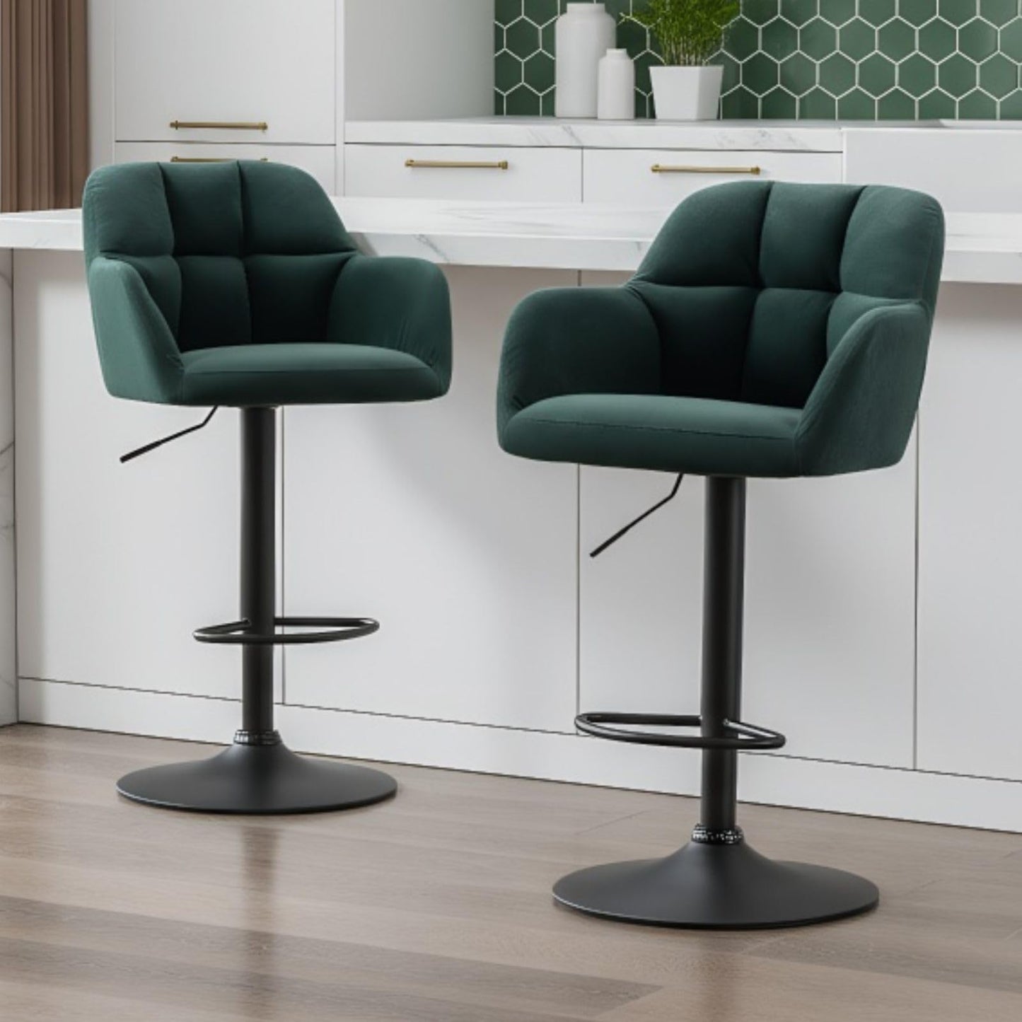 Ya-Home Bar Stools Set of 2 Breakfast Kitchen Stools with Backrest, Green